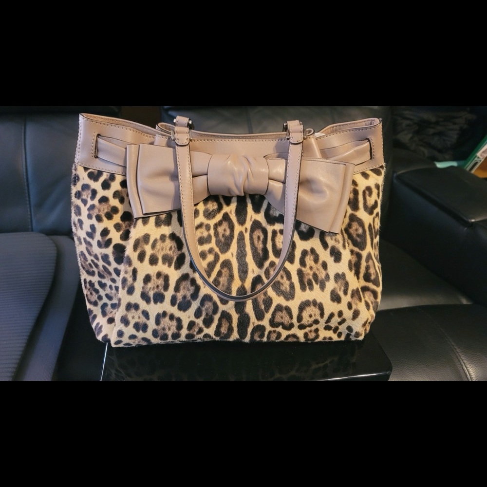 Valentino Leopard Print with Leather Bow Satchel Purse